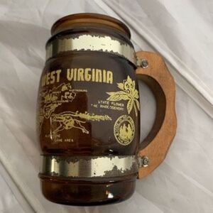 West Virginia Souvenir Brown Glass Mug With Wood Handle